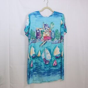 RJ Collection Shift‎ Dress 16 Blue Womens Nautical Sailboat Coastal